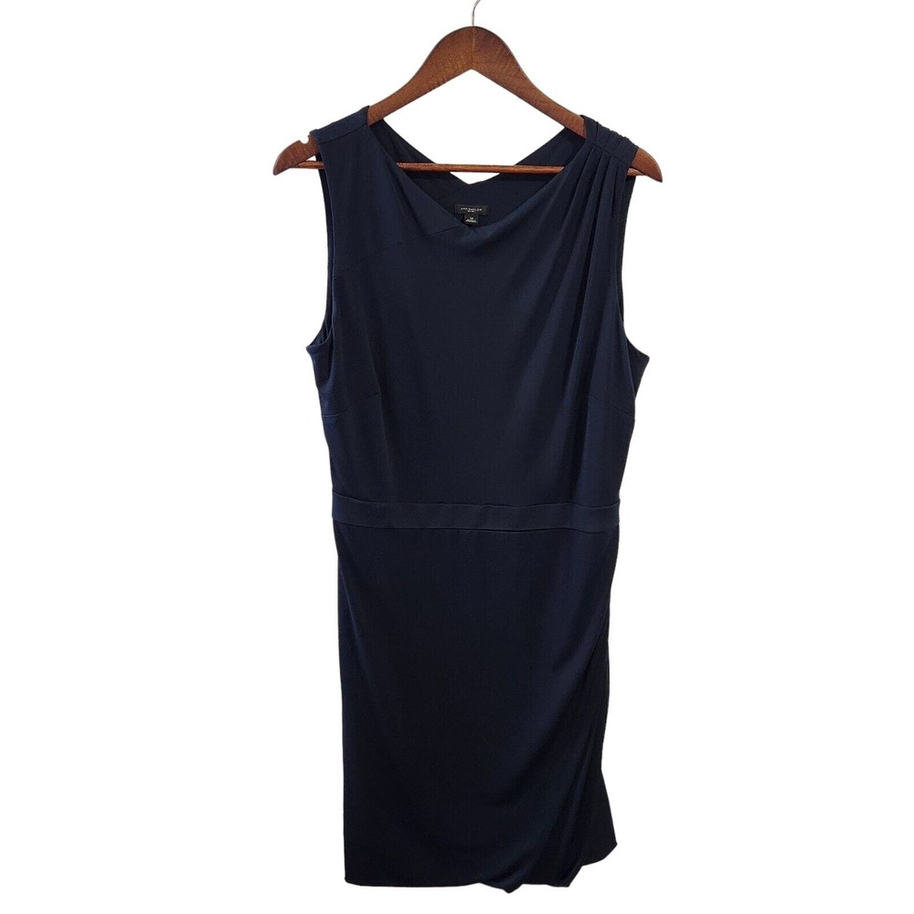 Ann Taylor Microstripe Dark Ruched Knee Length Stretch Career Dress Sz 12 Large - Picture 11 of 14